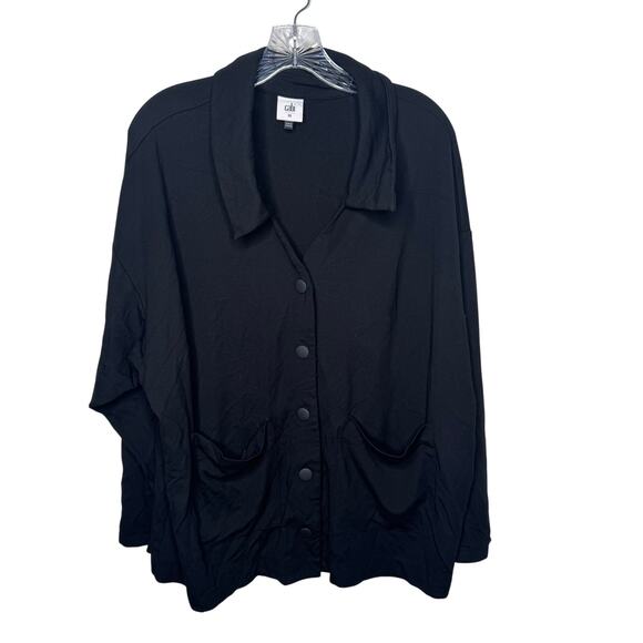 Cabi Black Button Front Cardigan Jacket Top Size XL Stretch Knit Pocket Style - Picture 1 of 7
